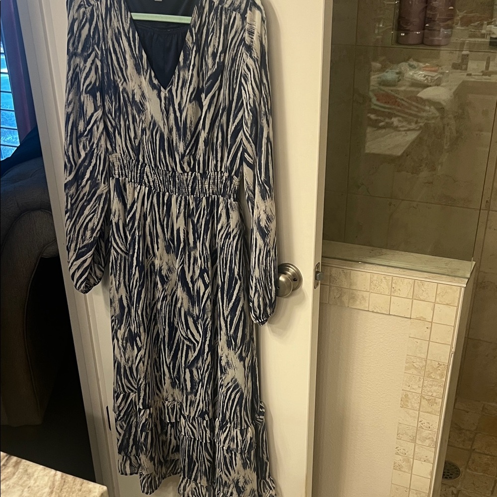 Elegant Navy and taupe animal print Dress